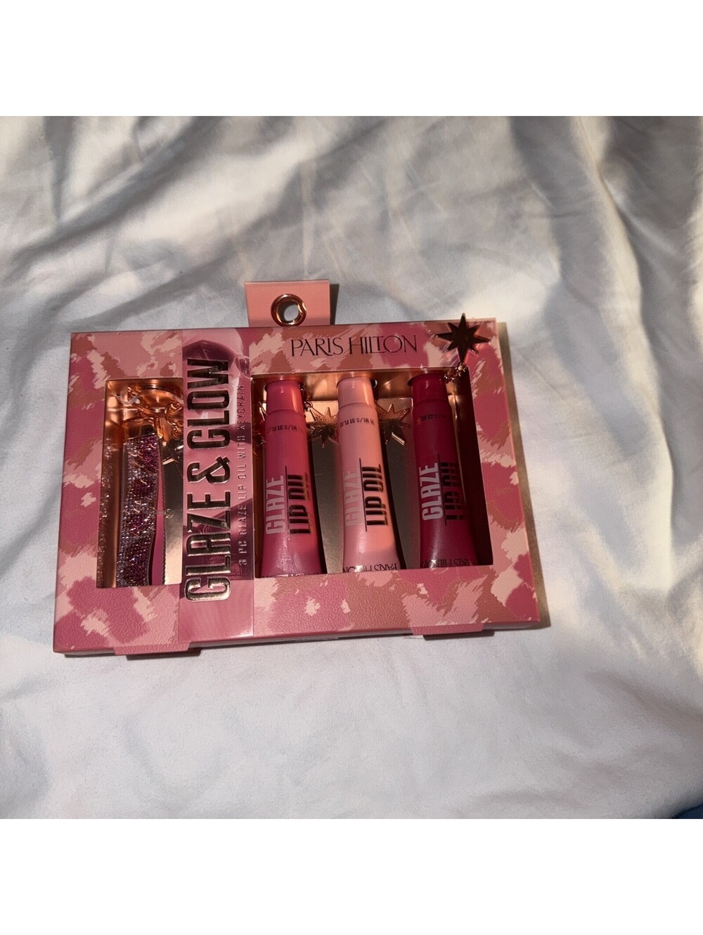 Paris Hilton Glaze & Glow Lip Oil Gift Set 5 Pc Pink Lip Gloss New In Box